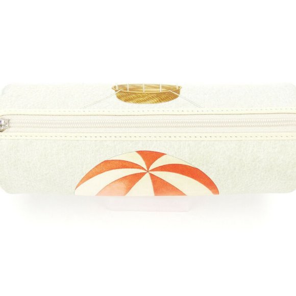 BVLGARI pouch balloon motif gray gray beige canvas �~ leather Auth used